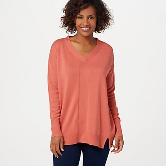 H by Halston Sweaters - NWOT - Women's V-Neck Boyfriend Rib Detail Sweater